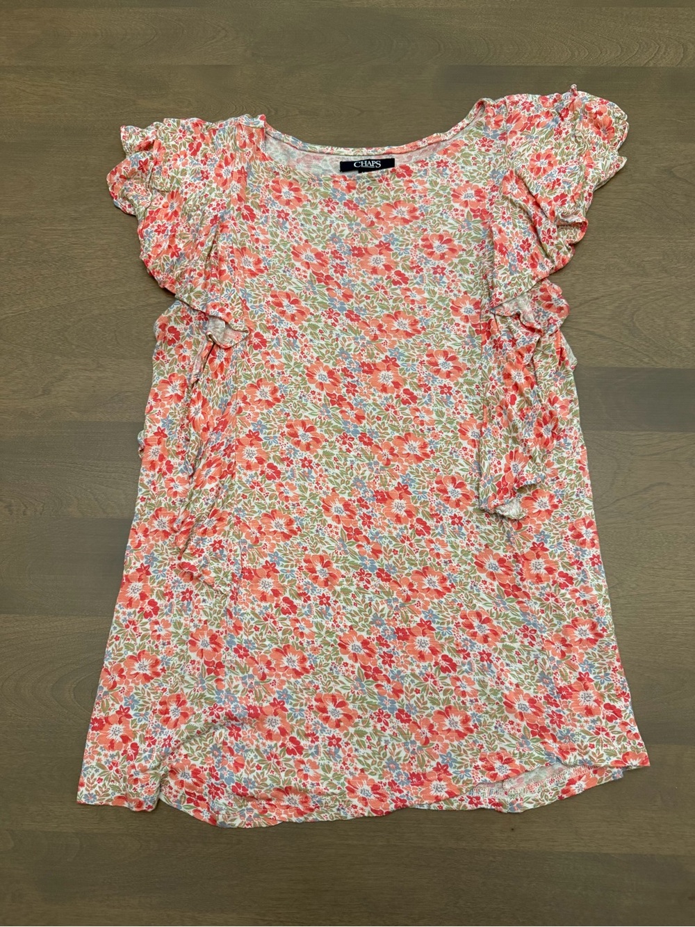 Chaps Floral Ruffle Short Sleeve Top Size Small